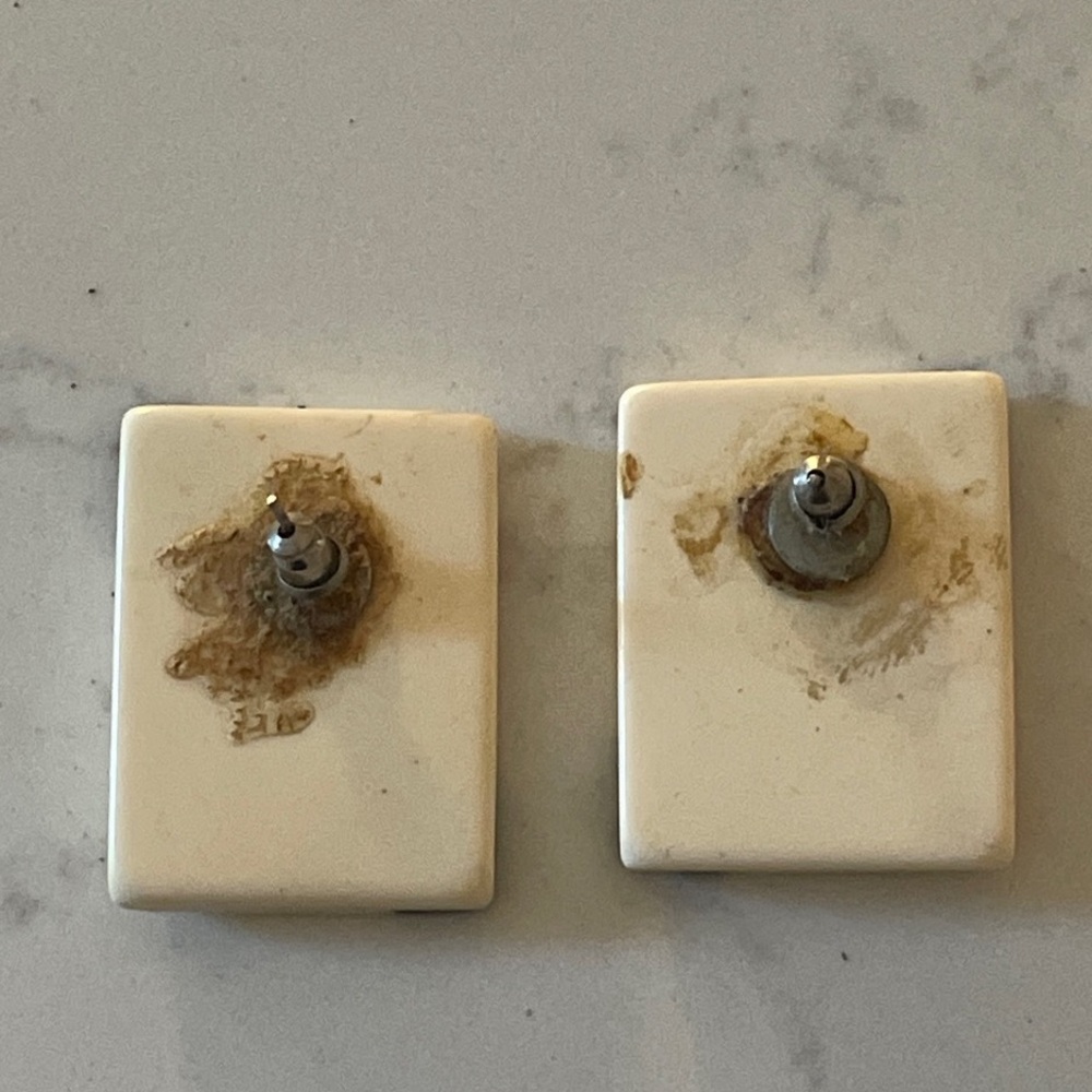 Black And White Rectangular Pierced Earrings Vint… - image 3